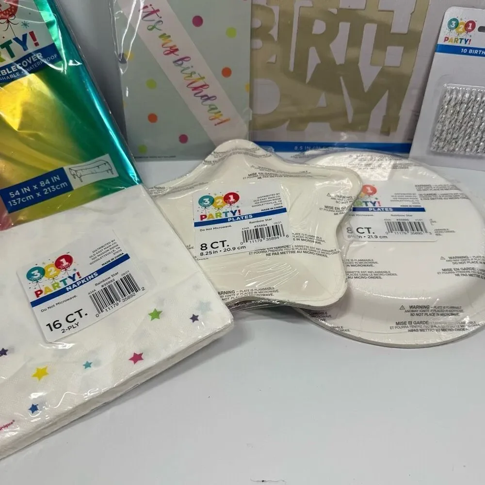D10  Party Decorations- 7 piece Rainbow Star variety party supplies and decorati